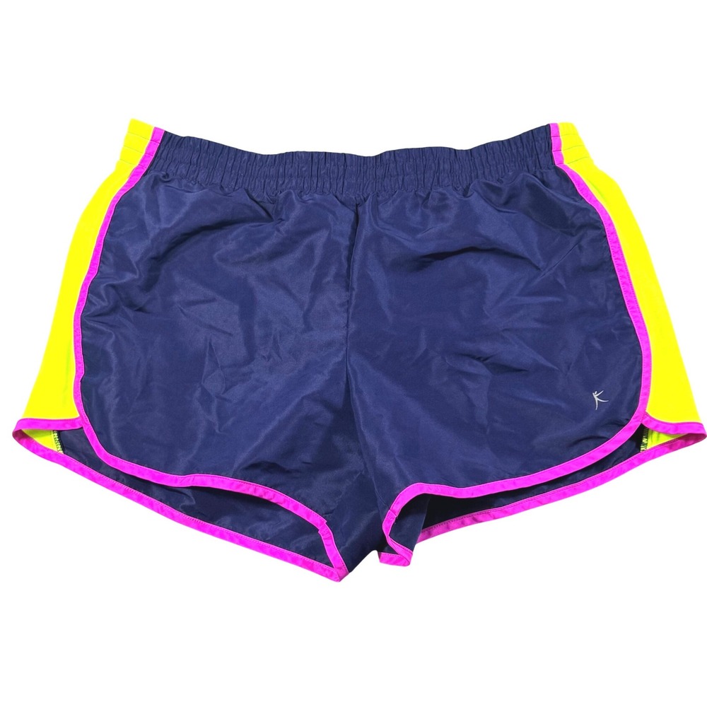 Danskin Now Running Shorts Womens Large L 12-14 Navy Pink Neon Yellow Athletic